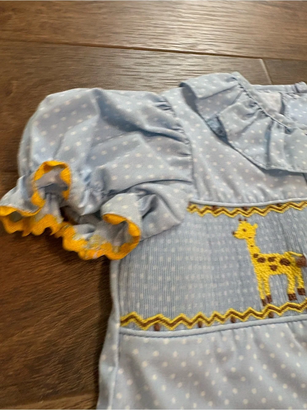 Posh Pickle 12M Baby Girl Smocked Giraffe 2pc Set Blue Polka Dot